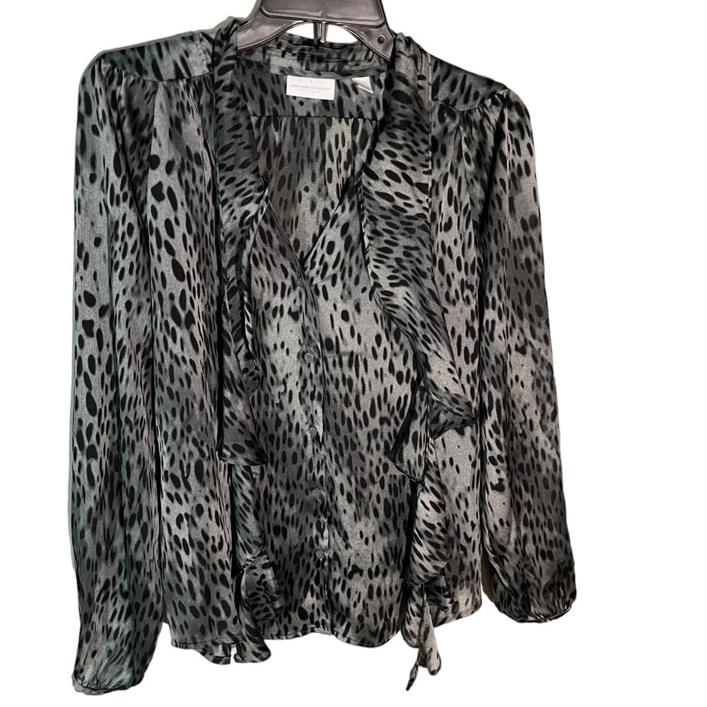 New York & Company Animal Print Button Down Blouse